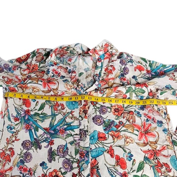 Neiman Marcus Womens 100% Linen Button Front Shirt, Floral, Tropical, Size XL - Picture 9 of 10